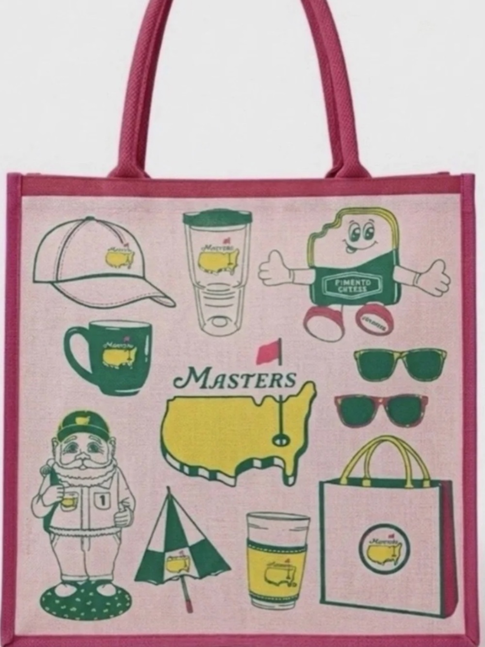 2026 Masters Augusta National Tote Bag Pink Trim Pimento Cheese Gnome Golf NEW